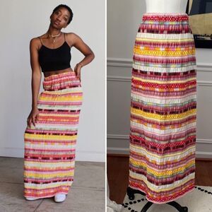Vintage 70s F.A. Chatta Mixed Material Patchwork Stripe Maxi Skirt M